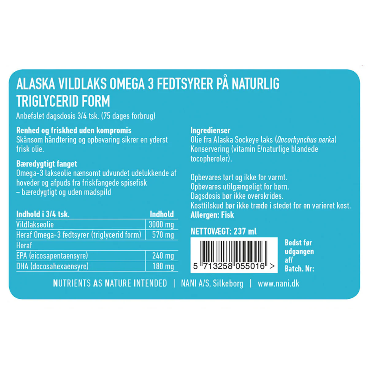 Nani Alaska Vildlaks Omega 3, 237 ml - Image 3